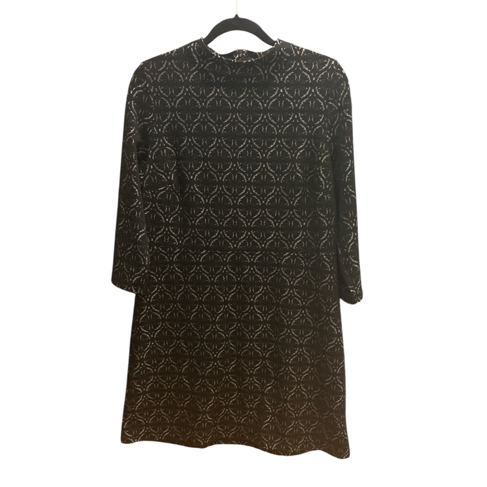 LOFT Black Gray Geometric 3/4 Length Sleeve Dress PETITE
